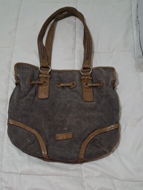 STONE MOUNTAIN Gray Canvas Tote Bag with Tan Trim